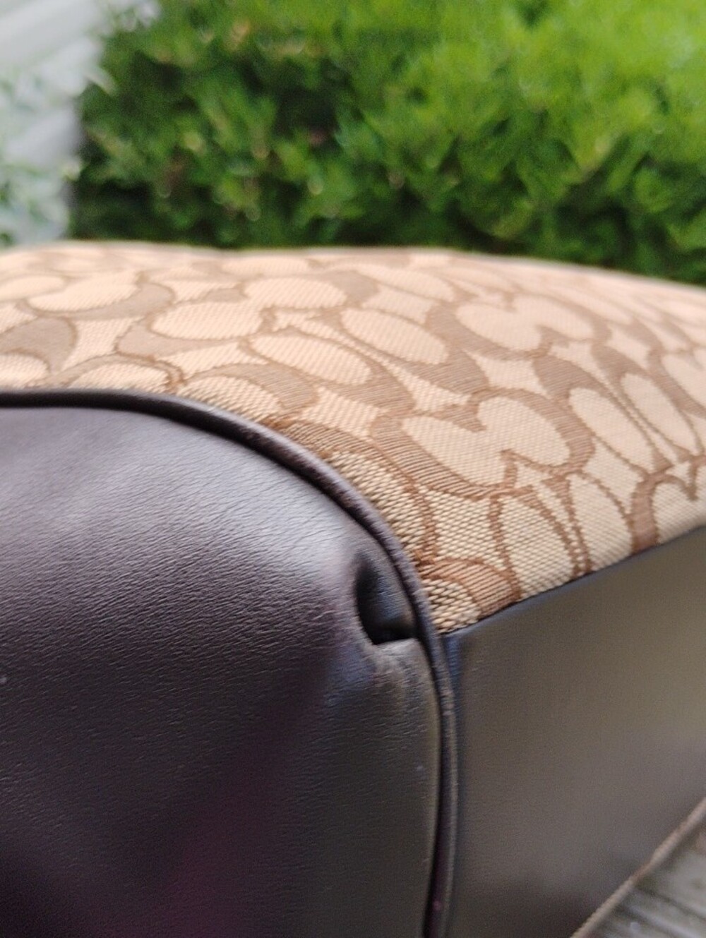 Coach Lexy Tan Signature Canvas Shoulder Bag with Dark Brown Trim. - Picture 6 of 15